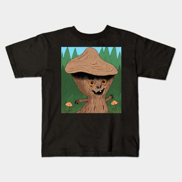 wooden mushroom man Kids T-Shirt by Catbrat